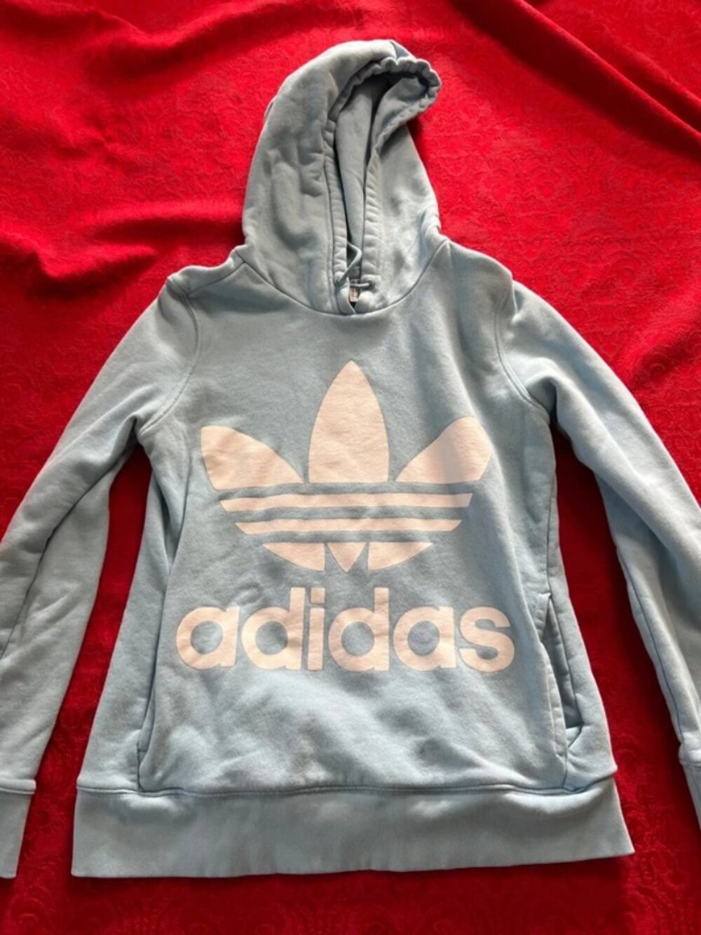 Adidas Women’s XS Light Blue Trefoil Logo Hoodie Pullover Sweatshirt
